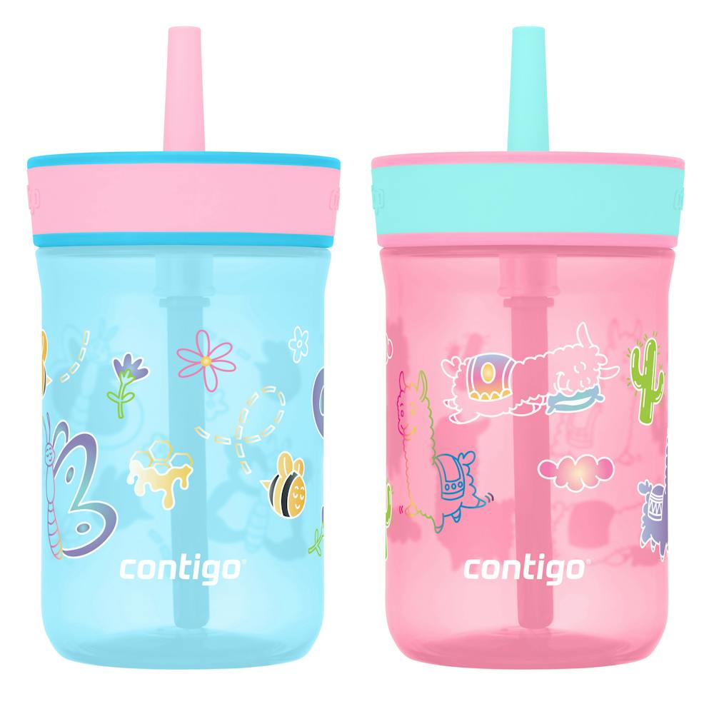 Kids Leighton Spill-Proof Tumbler with Straw, 14oz., 2-Pack - Butterflies and Honeybees & Llamas